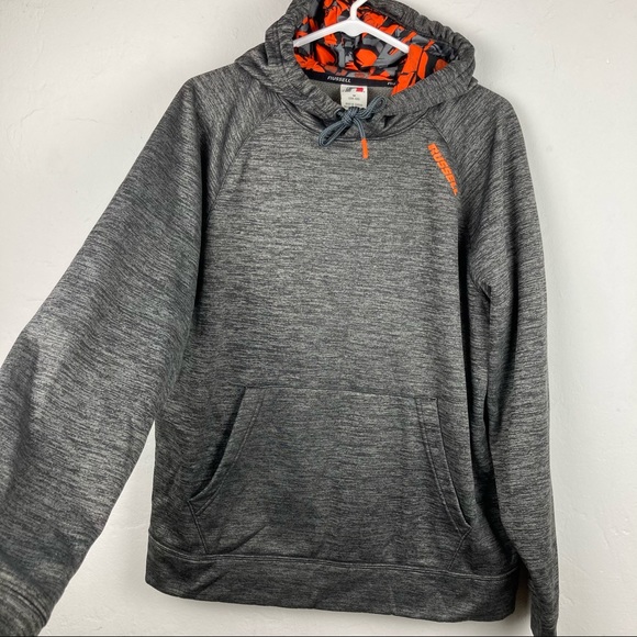 Russell Athletic Men’s Gray Hoodie Size M Fleece Lined Orange Camo Hood - Picture 4 of 15